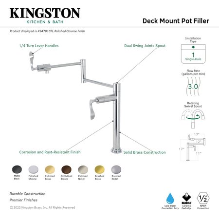 Kingston Brass Deck Mount Pot Filler, Polished Chrome KS4701CFL